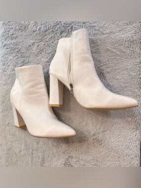 White Women's High Block Heel Ankle Boots